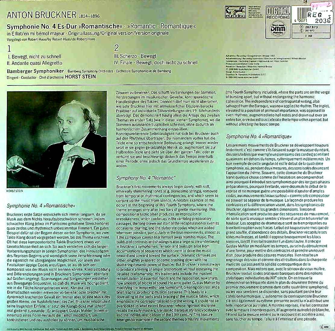 ETERNA TRADING / [独EURODISC] H.シュタイン指揮バンベルクso. / ブルックナー:交響曲4番「ロマンティック」(原典版)