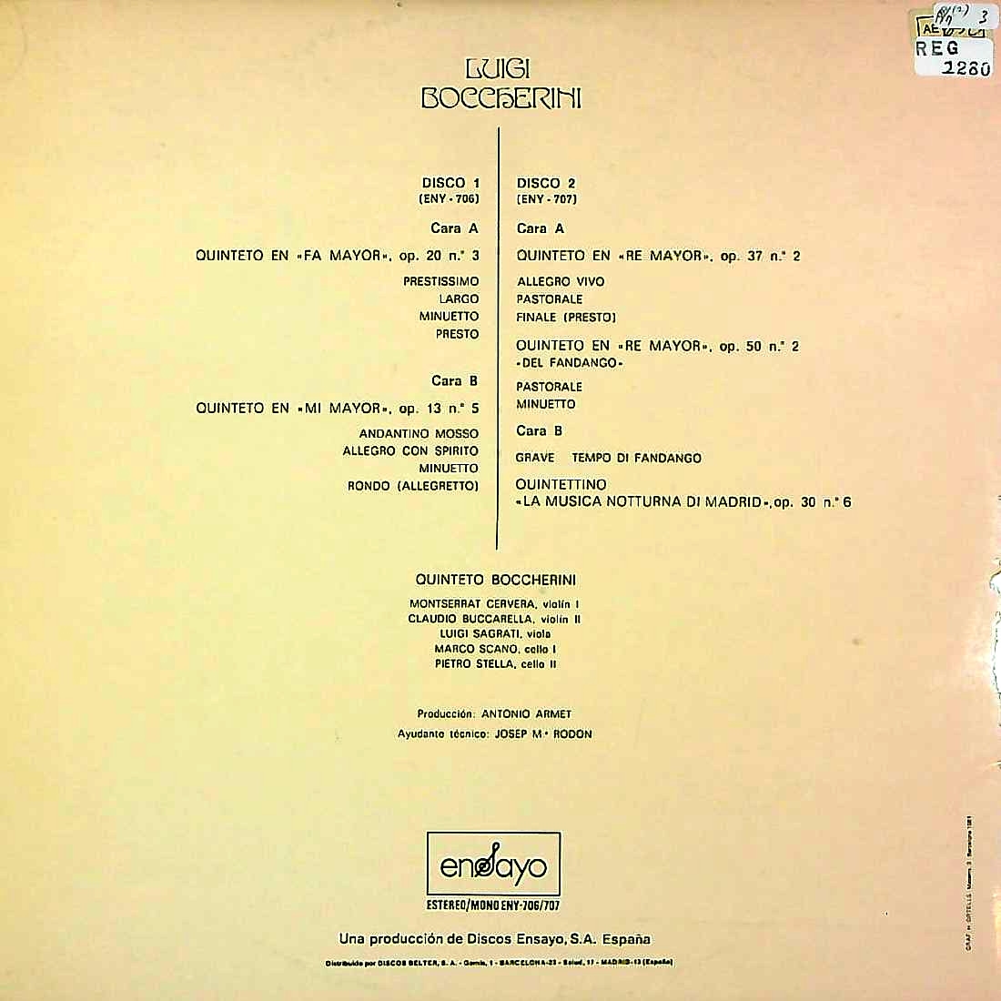 即決 輸入盤/ENSAYO「ボッケリーニ：弦楽五重奏曲集」ボッケリーニ五重奏団