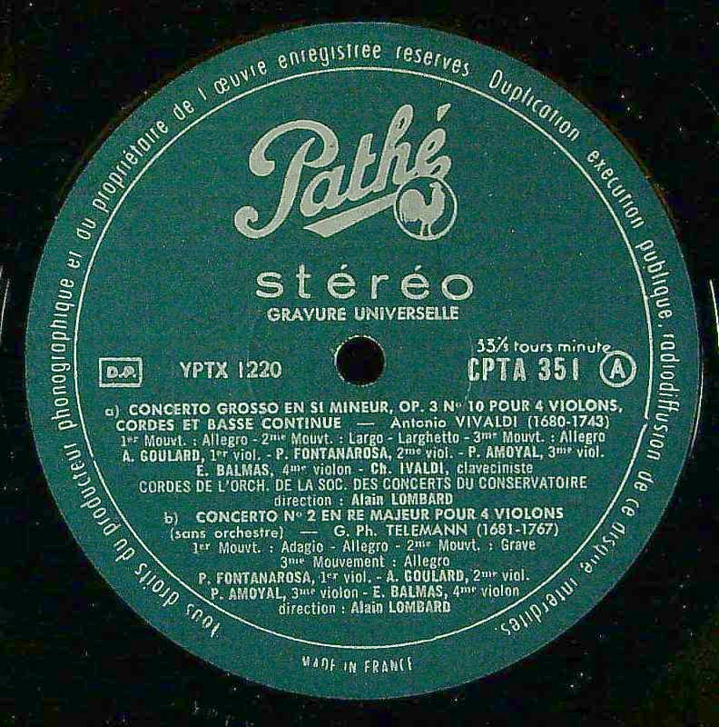 ETERNA TRADING / [Pathé] P.アモワイヤル, E.バルマス、P.フォンタナローザ, A.グーラール(vn) A