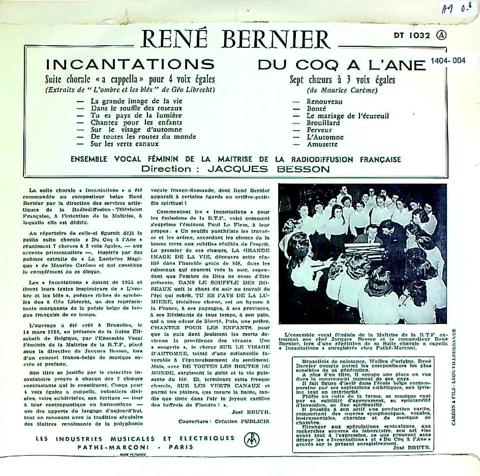 ETERNA TRADING / [Pathé] J.ベッソン / ルネ・ベルニエ:合唱曲集/「呪文/INCANTATION」, 「DU ...